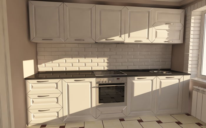 Кухонный гарнитур, изготовлен из ЛДСП и фасадов МДФ покрашена акриловой белой краской.
