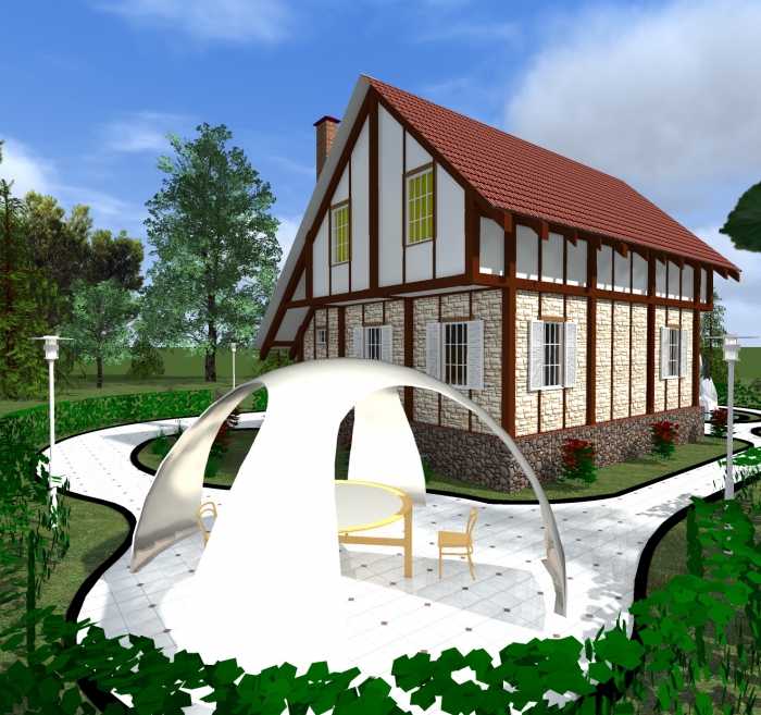 Проект "Ромео" 156м2 энергоэффективный дом для круглогодичного проживания стиль "Средиземноморский" категория "Эконом"